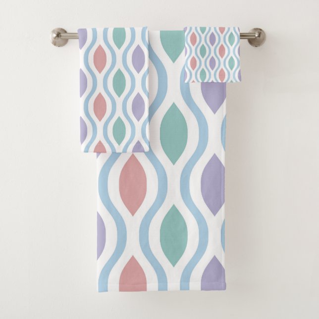 Retro Mid Century Modern Ogee Pattern Bath Towel Set (Insitu)
