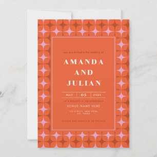 Retro Mid Century Modern Orange All in One Wedding Invitation