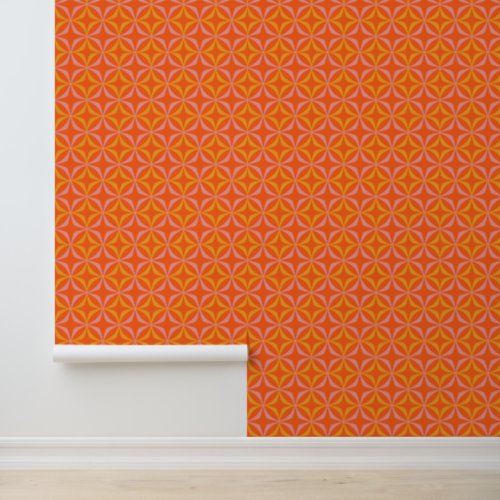 Retro Mid Century Modern Orange Yellow Geometric Wallpaper