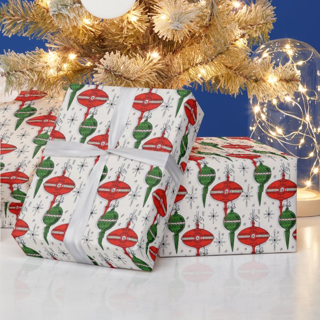 Retro, Mid Century Modern Ornaments, Christmas Wrapping Paper (Holidays)