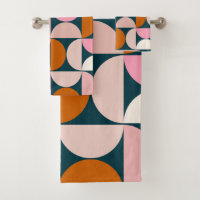 Retro Mid Century Modern Pattern Blue Blush Pink