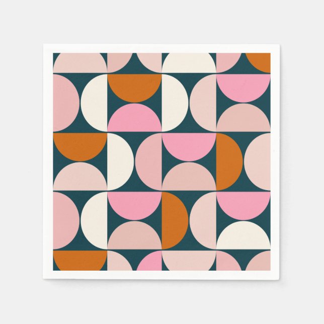 Retro Mid Century Modern Pattern Blue Blush Pink Napkins (Front)