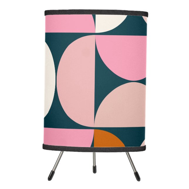 Retro Mid Century Modern Pattern Blue Blush Pink Tripod Lamp (Front)
