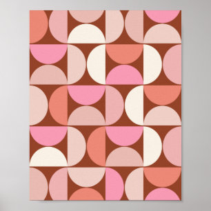 Retro Mid Century Modern Pattern Brown Pink Orange Poster