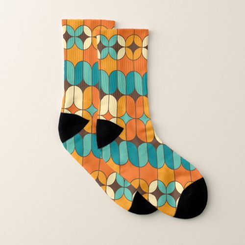 Retro Mid Century Modern Pattern Orange and Blue Socks