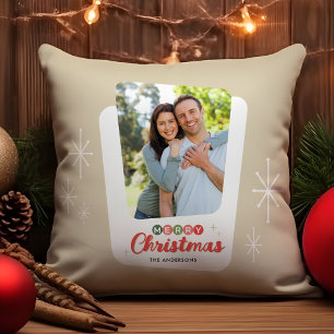 Retro Mid-century Modern Photo Christmas Throw Pillow