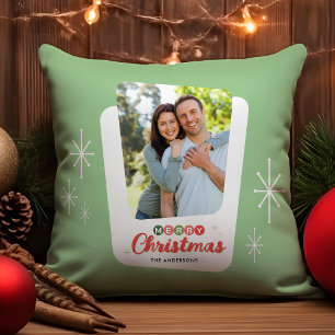 Retro Mid-century Modern Photo Christmas Throw Pillow