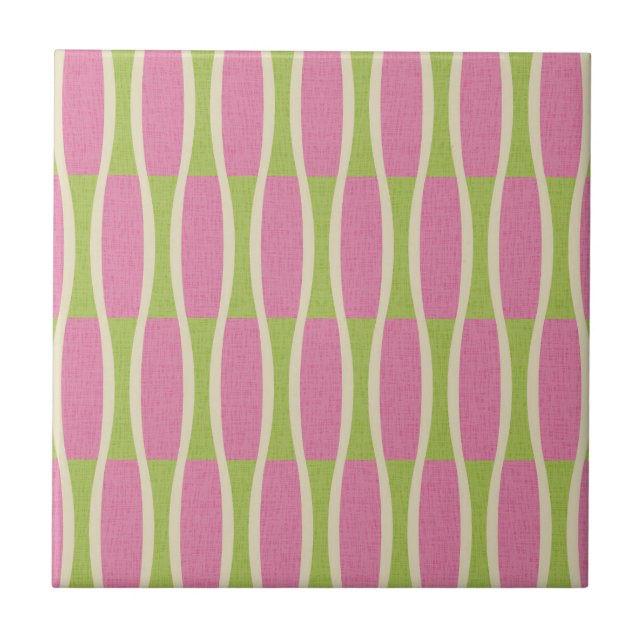 Retro Mid Century Modern Pin Stripes Pattern Ceramic Tile (Front)