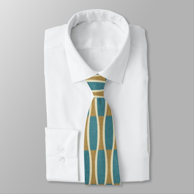 Retro Mid Century Modern Pin Stripes Pattern Neck Tie (Tied)