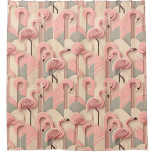 Retro Mid Century Modern Pink Flamingos Shower Curtain