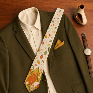 Retro Mid-Century Modern Pumpkin Thanksgiving Men Neck Tie