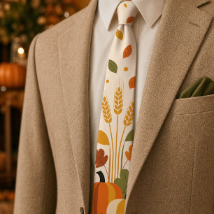 Retro Mid-Century Modern Pumpkin Thanksgiving Men Neck Tie