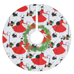 Retro Mid Century Modern Red and Black Dog Brushed Polyester Tree Skirt