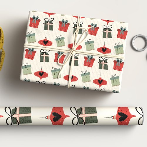 Retro Mid Century Modern Red Green Christmas  Wrapping Paper Sheets