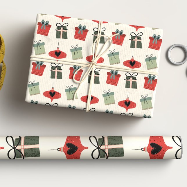 Retro Mid Century Modern Red Green Christmas  Wrapping Paper Sheets (Creator Uploaded)