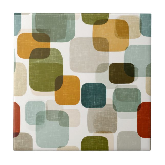 Retro Mid-Century Modern Rounded Squares Pattern Ceramic Tile (Front)