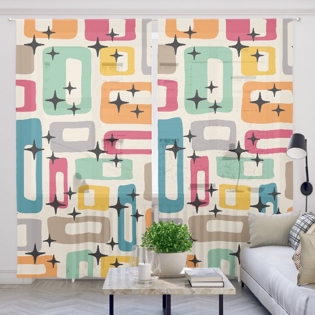 Retro Mid Century Modern Sheer Curtains (Living Room)