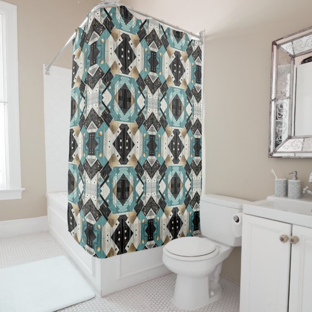 Retro Mid Century Modern Shower Curtain (In Situ)