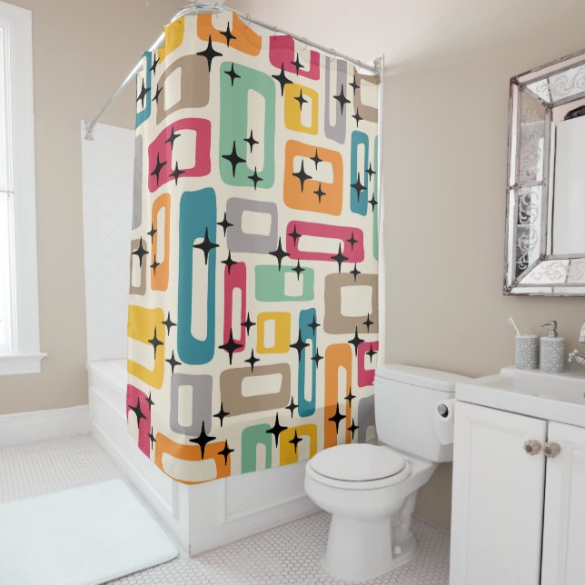 Retro Mid Century Modern Shower Curtain (In Situ)
