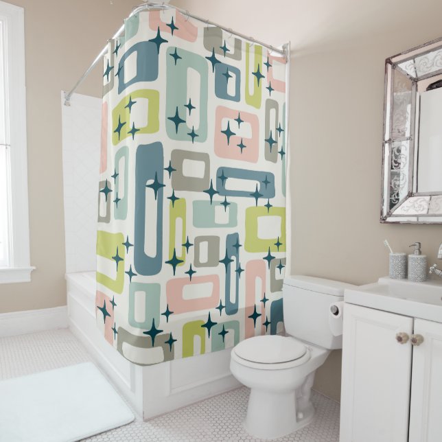 Retro Mid Century Modern Shower Curtain (In Situ)