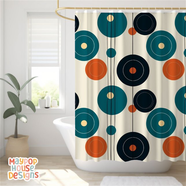 Retro Mid Century Modern Shower Curtain (mid century modern shower curtain bathroom decor)