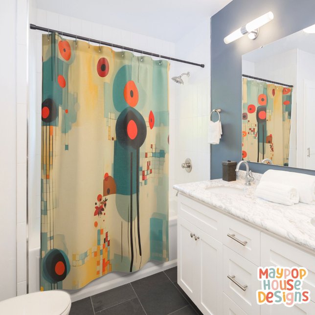 Retro Mid Century Modern Shower Curtain (mid century modern shower curtain bathroom decor)