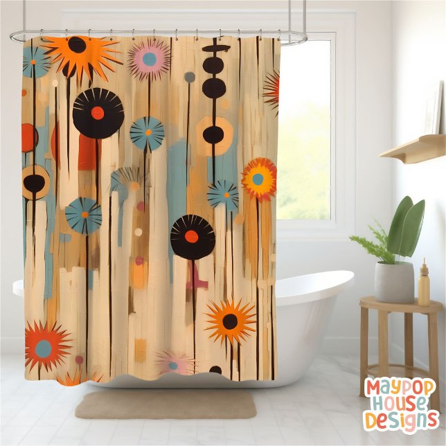 Retro Mid Century Modern Shower Curtain (mid century modern shower curtain bathroom decor)