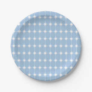 Retro Mid-century Modern Star Pattern Light Blue Paper Plates