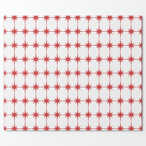 Retro Mid_century Modern Star Pattern Red  White Wrapping Paper