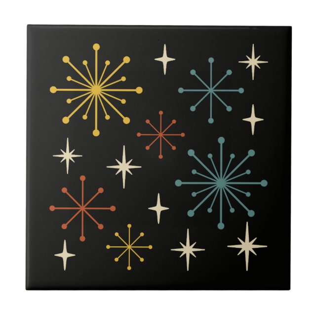 Retro Mid Century Modern Starburst Pattern Ceramic Tile (Front)