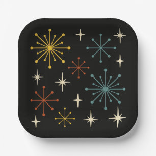 Retro Mid Century Modern Starburst Pattern Paper Plates