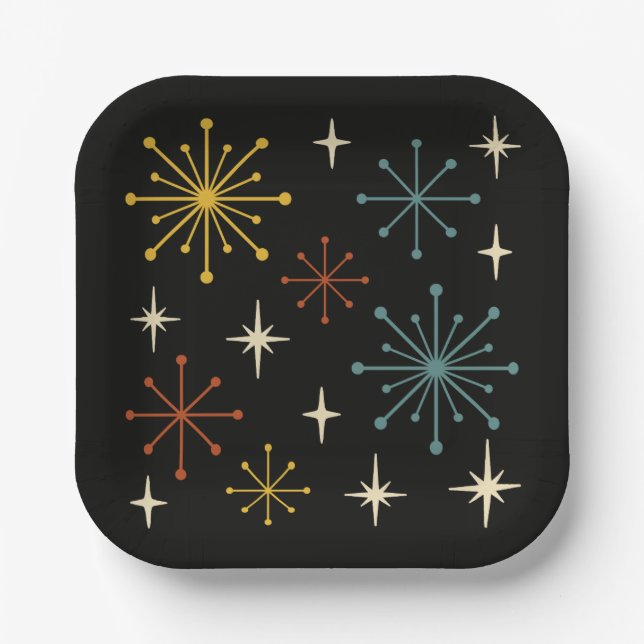 Retro Mid Century Modern Starburst Pattern Paper Plates (Front)