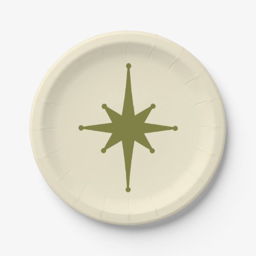 Retro Mid_century Modern Starburst Vintage Green Paper Plates