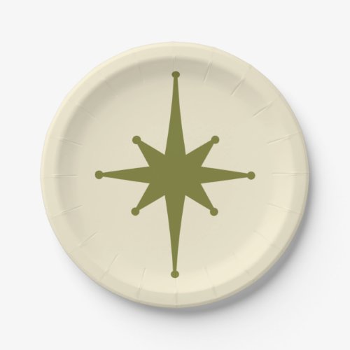 Retro Mid_century Modern Starburst Vintage Green Paper Plates