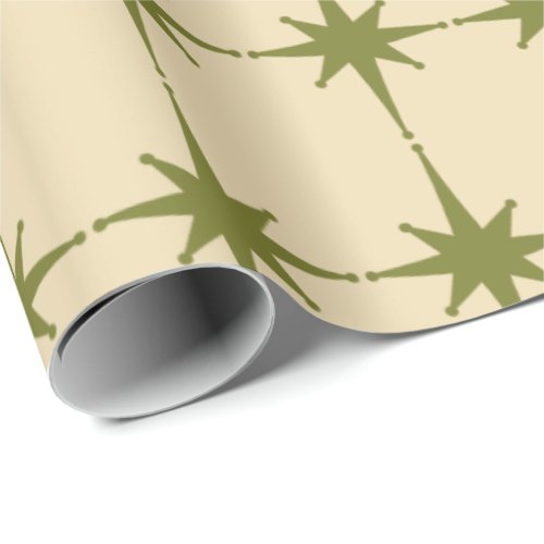 Retro Mid_century Modern Starbursts in Green Wrapp Wrapping Paper