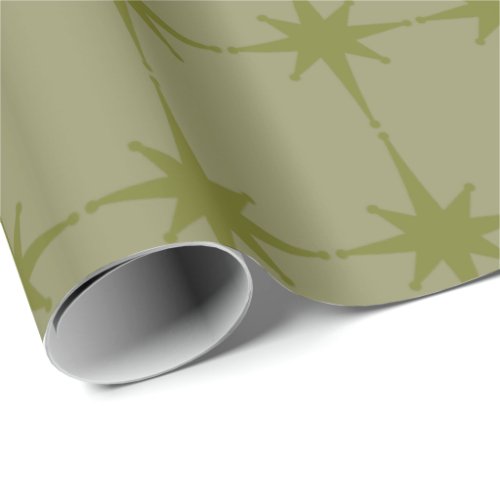 Retro Mid_century Modern Starbursts in Green Wrapping Paper