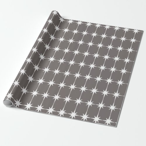 Retro Mid_century Modern Starbursts Pattern Gray Wrapping Paper