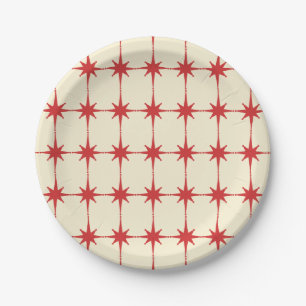 Retro Mid-century Modern Starbursts Red Cream Paper Plates