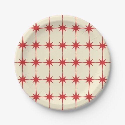 Retro Mid_century Modern Starbursts Red Cream Paper Plates