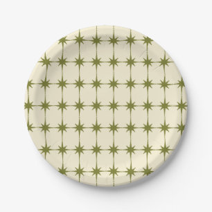 Retro Mid-century Modern Starbursts Vintage Green Paper Plates