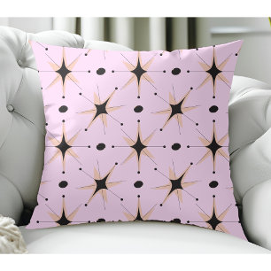 Retro Mid-Century Modern Stars Blush Pink Throw Pillow
