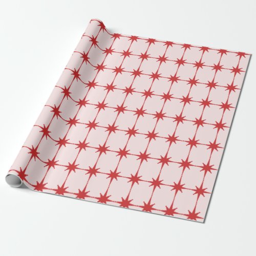 Retro Mid_century Modern Stars Red  Light Pink Wrapping Paper