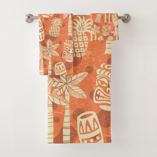 Retro Mid Century Modern Tiki Pattern Bath Towel Set (Insitu)