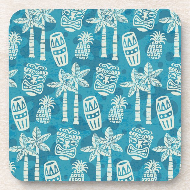 Retro Mid Century Modern Tiki Pattern Beverage Coaster (Front)