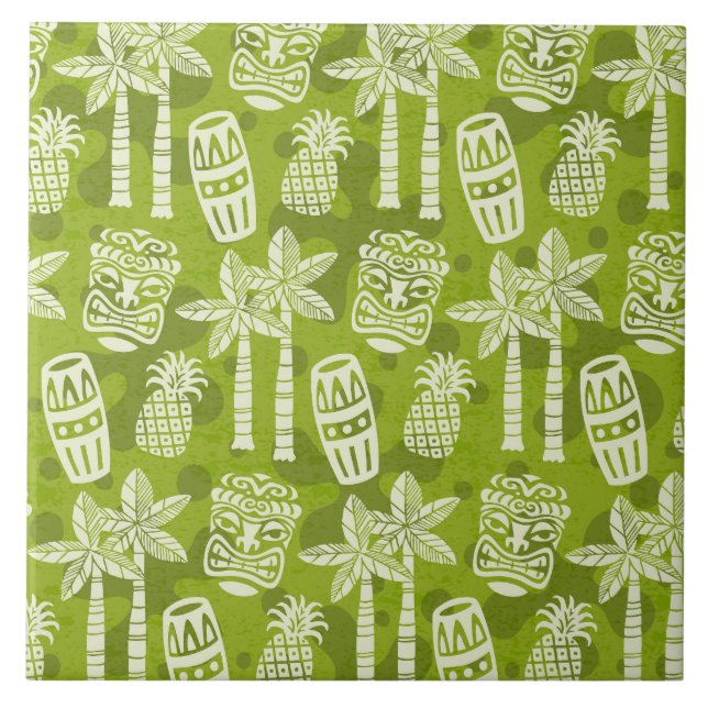 Retro Mid Century Modern Tiki Pattern Ceramic Tile (Front)