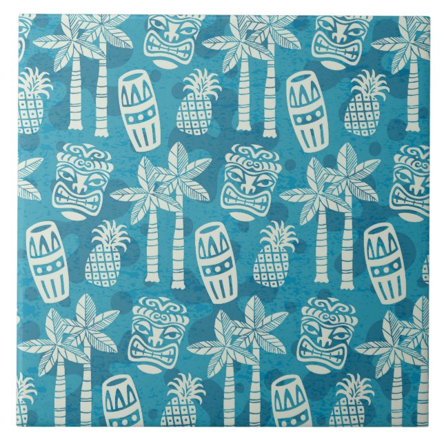 Retro Mid Century Modern Tiki Pattern Ceramic Tile (Front)