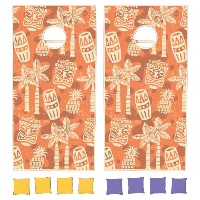 Retro Mid Century Modern Tiki Pattern Cornhole Set (Set)
