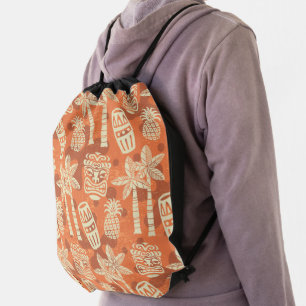 Retro Mid Century Modern Tiki Pattern Drawstring Bag