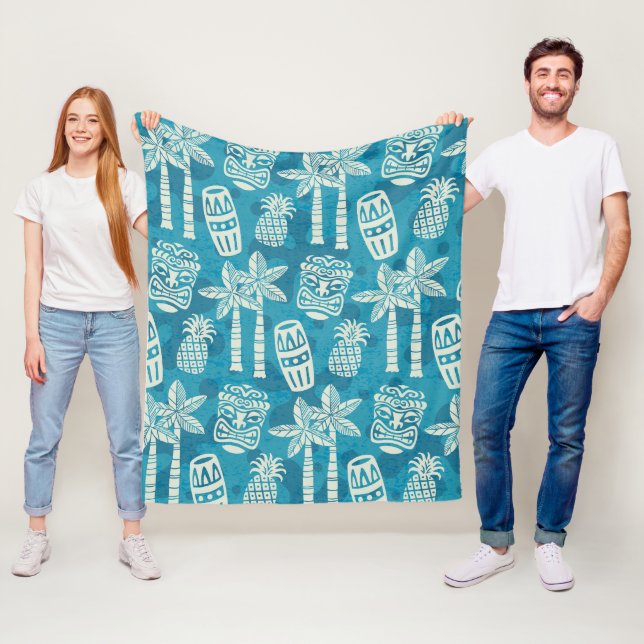 Retro Mid Century Modern Tiki Pattern Fleece Blanket (In Situ)