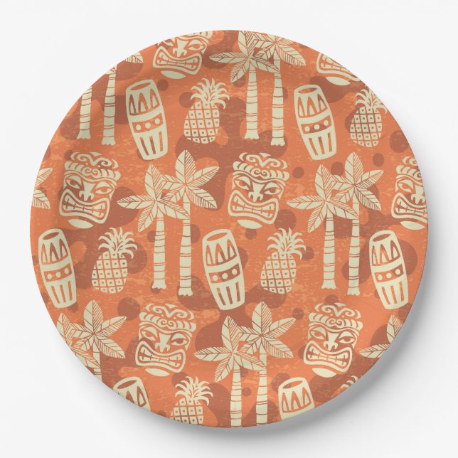 Retro Mid Century Modern Tiki Pattern Paper Plates (Front)